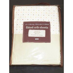 NWT JJ Cole Collections 2 Fitted Crib Sheets Green Polka Dot Pale Baby Toddler